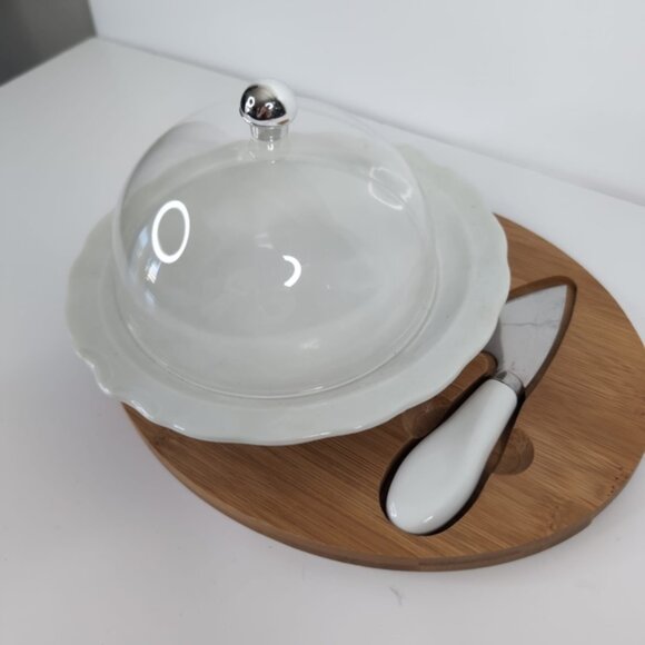 Vintage Japan Ceramic Wood Platter Knife Cheese Charcuterie Serving Set - Picture 2 of 9